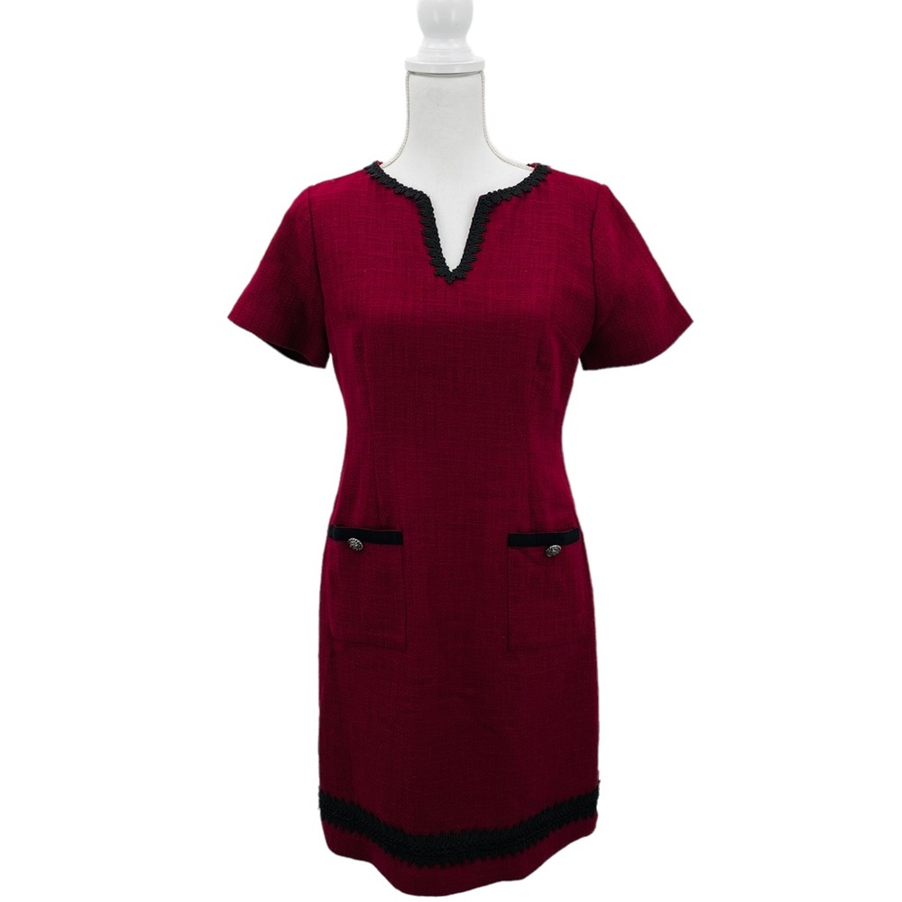 Karl Lagerfeld Paris Tweed Sheath Dress Burgundy Mad Men Size 8